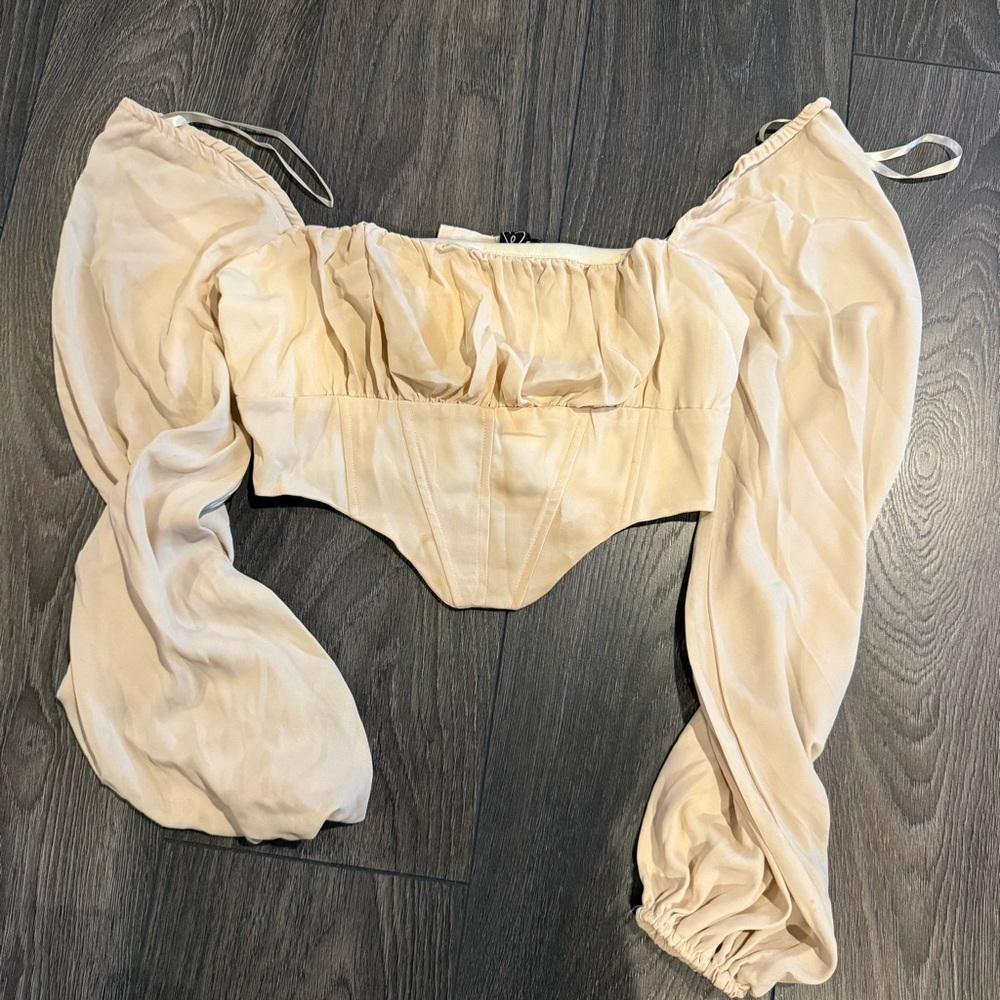 Cream Off-Shoulder Blouse with Puff Sleeves